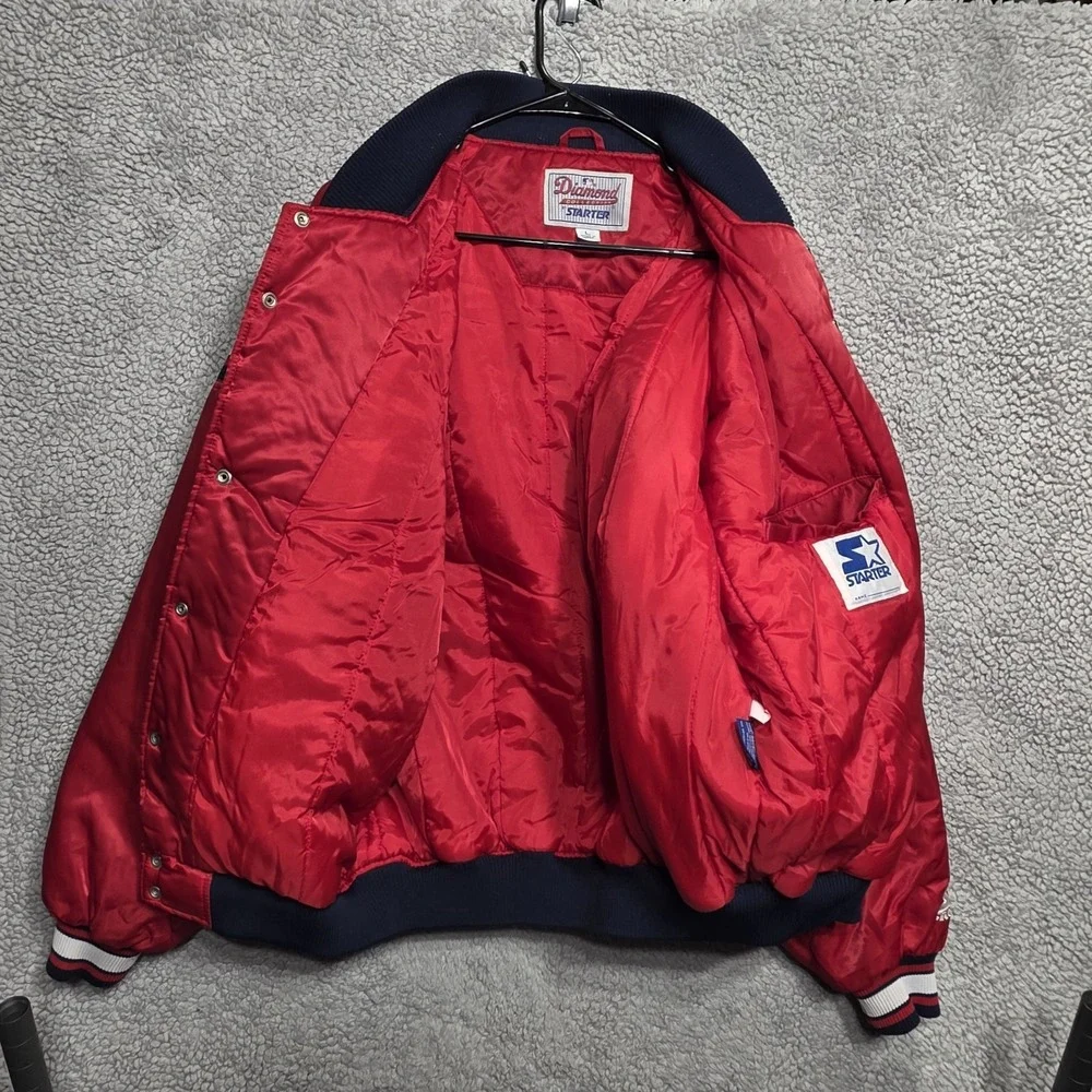 Rare VTG‎ Cleveland Indians Starter Red Satin Jacket Diamond Collection Mens LRG